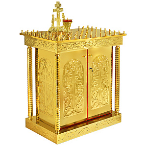 Панихидный стол на 100 свечей "Иерусалимский", колонны, чеканка, 85х50х92 см (с 2-мя дверками и замком)