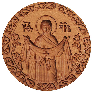 Печать для просфор с иконой "Покров Пресвятой Богородицы", деревянная (Ø 6 см)