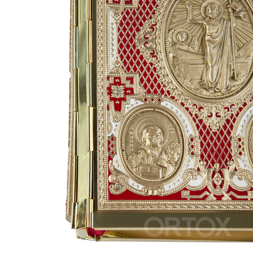 Евангелие требное среднее красное, полный оклад "под золото", 17х22 см фото 13