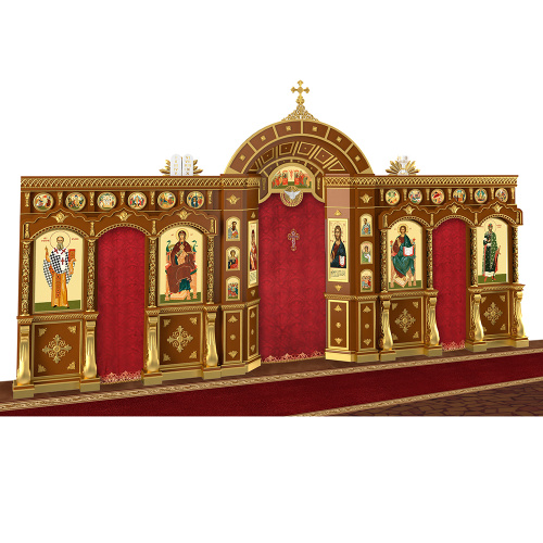 Иконостас "Рождественский" двухъярусный, цвет "кипарис" с золотом (поталь), 848,5х456х53 см фото 4