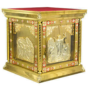 Облачение на престол "Золотые своды", эмаль, высота 107 см (90х90х107 см красная ткань, композит)