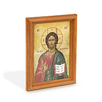 Икона Спасителя Господь Вседержитель в деревянной рамке, цвет "кипарис", 12х1,5 х17 см