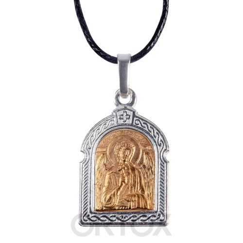 Образок мельхиоровый с ликом Ангела Хранителя, серебрение, золочение фото 4