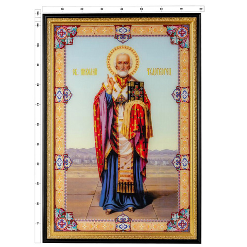 Икона большая храмовая святителя Николая Чудотворца, 80х117 см, УФ-печать на стекле фото 5