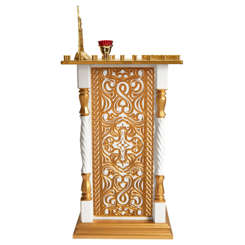 Панихидный стол на 100 свечей "Ивановский" белый с золотом (патина), 85х50х87 см фото 7
