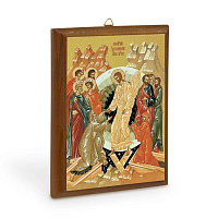Икона Воскресения Христова на деревянной основе, цвет "кипарис", на холсте с золочением
