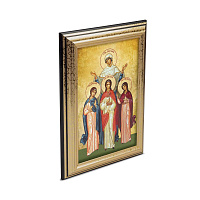 Икона святых мучениц Веры, Надежды, Любови и матери их Софии в пластиковой рамке, черная с золотом, 13х1,5 х18 см