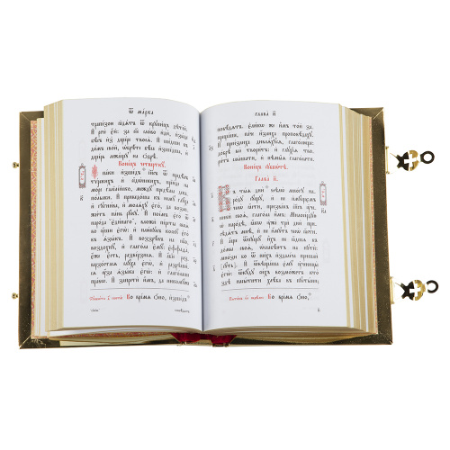 Евангелие требное среднее красное, полный оклад "под золото", 17х22 см фото 10
