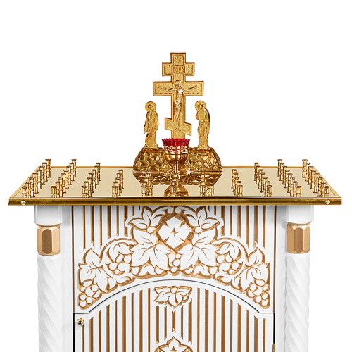 Панихидный стол на 70 свечей "Суздальский" белый с золотом (патина), тумба, резьба, 70х46х100 см фото 8
