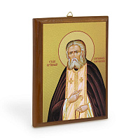 Икона преподобного Серафима Саровского на деревянной основе, цвет "кипарис", на холсте с золочением