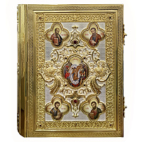 Евангелие напрестольное, оклад из ювелирного сплава в позолоте, фианиты, 30х35 см