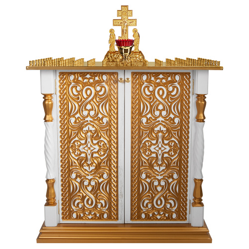 Панихидный стол на 100 свечей "Ивановский" белый с золотом (патина), 85х50х87 см фото 3
