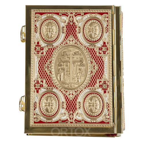 Евангелие требное среднее красное, полный оклад "под золото", 17х22 см фото 8