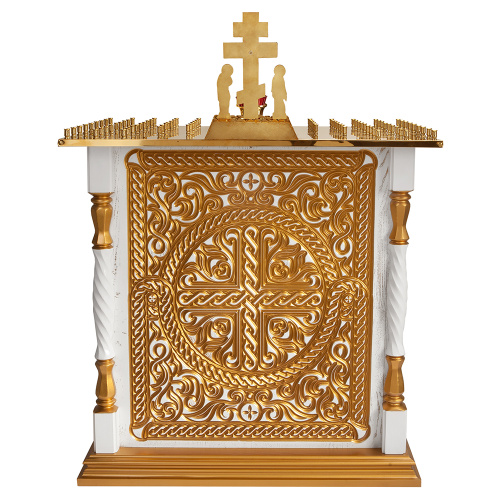 Панихидный стол на 100 свечей "Ивановский" белый с золотом (патина), 85х50х87 см фото 6