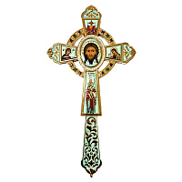 Крест напрестольный из ювелирного сплава в позолоте с эмалью и фианитами, 16,7х31,5 см