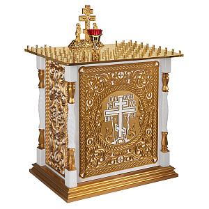 Панихидный стол на 100 свечей "Ивановский" белый с золотом (патина), 85х50х87 см (без дверки)