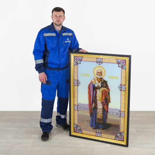 Икона большая храмовая святителя Николая Чудотворца, 80х117 см, УФ-печать на стекле фото 2