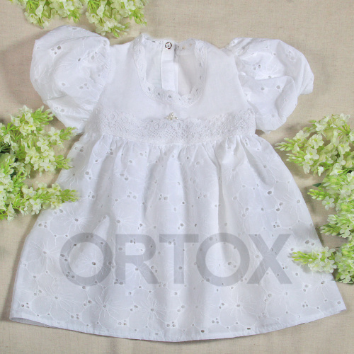 Платье для крещения "Анютины глазки" для девочки белое из муслина, размер в ассортименте фото 7