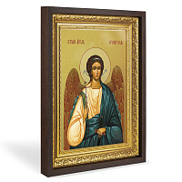 Икона Ангела Хранителя, в широком багете, цвет "темный дуб", на холсте, с золочением