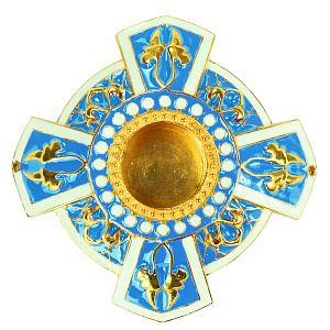Мощевик из ювелирного сплава накладной "Эмалевый крест", голубой, Ø 65 мм (вес 55 г)