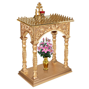 Панихидный стол на 100 свечей "Тверской" позолоченный, колонны, резьба, 85х50х96 см (краска)
