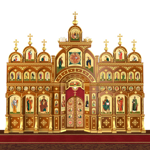 Иконостас "Рождественский" четырехъярусный, цвет "кипарис" с золотом (поталь), 848,5х763х53 см фото 2