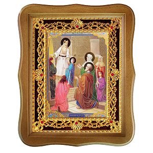 Икона "Введение во храм Пресвятой Богородицы", 22х27 см, фигурная багетная рамка (светлый киот)