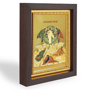 Икона Преображения Господня, в узком багете, цвет "темный дуб", на холсте, с золочением (14,3х17,4 см (под икону А7))