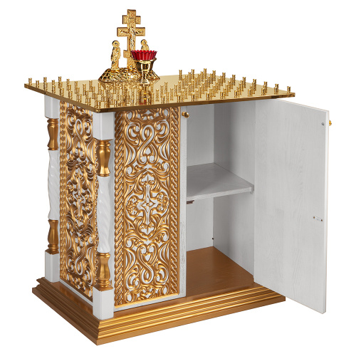 Панихидный стол на 100 свечей "Ивановский" белый с золотом (патина), 85х50х87 см фото 2