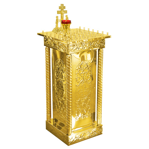 Панихидный стол на 36 свечей "Иерусалимский", колонны, чеканка, 40х40х92 см фото 2
