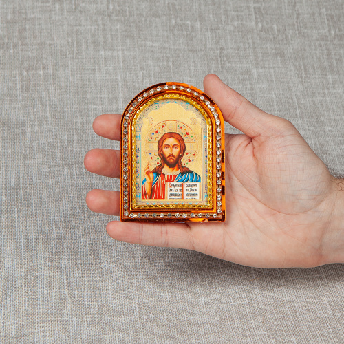 Икона настольная Спасителя "Господь Вседержитель", пластиковая рамка, 6,4х8,6 см фото 4