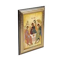 Икона Святой Троицы в пластиковой рамке, черная с золотом, 13х1,5 х18 см