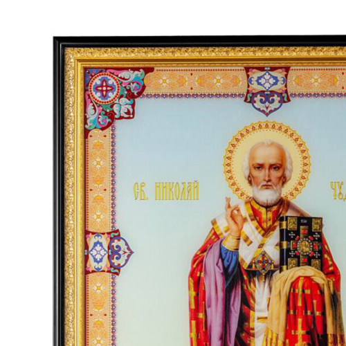 Икона большая храмовая святителя Николая Чудотворца, 80х117 см, УФ-печать на стекле фото 3