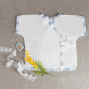 Рубашка для крещения на запах, размер в ассортименте (размер 56-62, цвет бело-голубой)