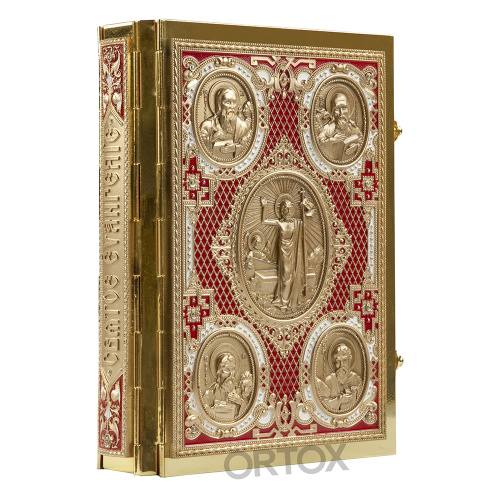 Евангелие требное среднее красное, полный оклад "под золото", 17х22 см фото 11