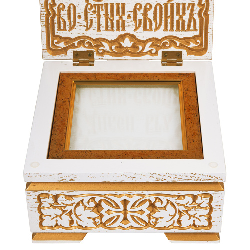 Ковчег для мощей "Суздальский" белый с золотом (патина), 20х20х13 см фото 4
